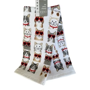 Set asciugamani cucina Casaba romantico amante dei gatti gattini gatti in cuore bicchieri nuovo con etichette - Foto 1 di 3