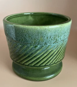 Fioriera ceramica verde vintage 1979 rotonda FTD a coste - Foto 1 di 7