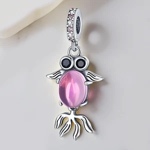 Strange Alien Fish Pink Gem Body Aquatic Ocean Charm 925 Sterling Silver Charm - Picture 1 of 1
