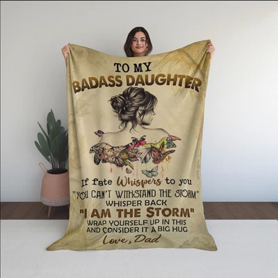 To My Badass Daughter Blanket Gift From Dad Mink touch Plush Fleece Blanket - Image 1 of 4
