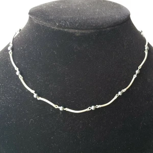 Carolee Signed Collar Necklace Silver Tone & Tiny Metallic Blue Beads, 16 inches - Picture 1 of 10