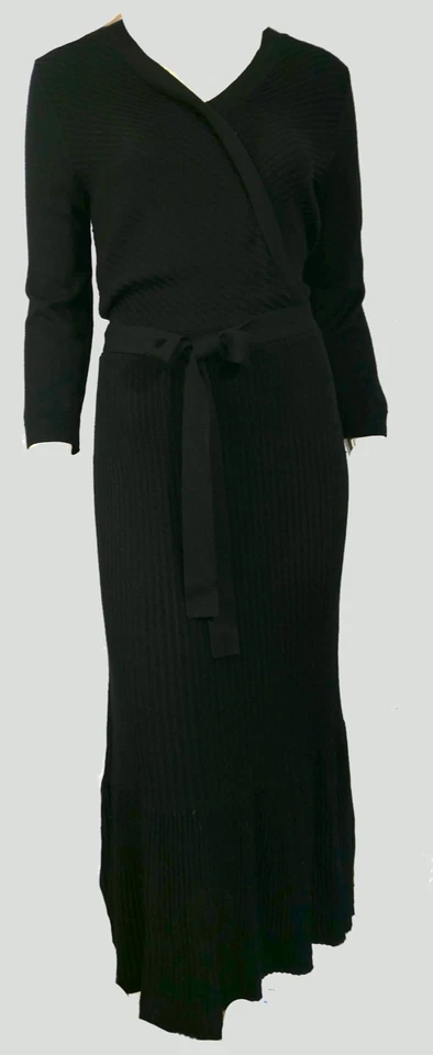 De Colección Kate Spade New York Negro Lana Acanalado Suéter Vestido Cinturón Movible Largo M Foto 1 de 4