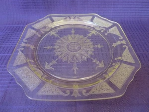 Set of 4 HOCKING GLASS CO. Princess Pattern Yellow Topaz 9 1/2" Dinner Plates - Picture 1 of 17
