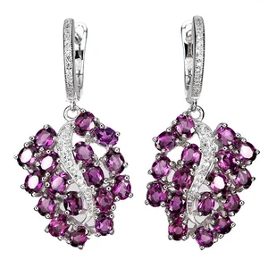 925 Sterling Silver Earrings Oval Rhodolite Garnet Simulated Cz Gemstone Jewelry - Picture 1 of 10