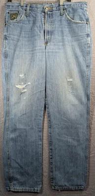 Cinch Jeans Mens 35x34 Blue Denim Distressed Straight Leg Western Cowboy Pants - Image 1 of 4