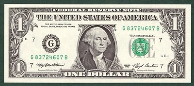 1993 $1 FRN CHICAGO - "GB" BLOCK - SN G 83724607 B - UNC - Image 1 of 2