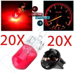 20Pcs Red Car T10 194 Halogen Bulb +Socket For Dashboard Cluster Indicator Light - Picture 1 of 8