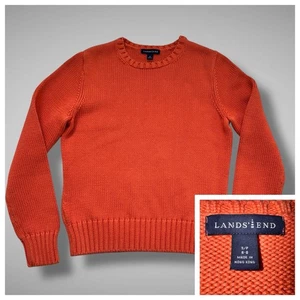 LANDS' END Women's Sweater Size Small Cable Knit Pullover Crew Neck Coral Orange - Picture 1 of 8