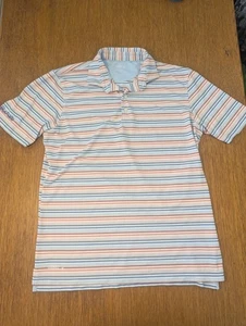 johnnie-O Polo Shirt Golf Uomo Taglia Large Righe Blu Rosso Bianco Arancione - Foto 1 di 15