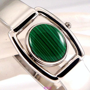 Rare De Cru Déco Argent Vert Malachite Filage Agate Breloque Montre à Bracelet - Imagen 1 de 7