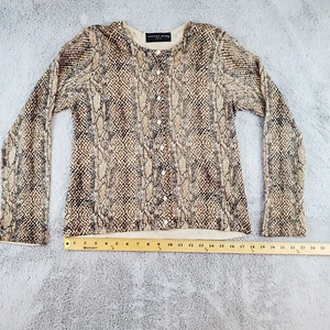 August Silk Cardigan Womens Sz S Long Sleeve Button Up Snake Skin Print Sweater - Picture 1 of 5