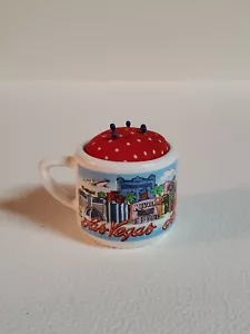 Vintage Las Legas Strip Souvenir Pin Cushion In Porcelain Mini Cup Korea - Picture 1 of 15