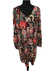 WESTPORT 1962 Dress Women's Large Black Multi Color Floral Design Long Sleeve - Picture 1 of 15