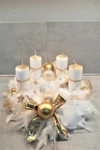 Adventskranz weiß gold natur 40 cm künstlich Weihnachten Adventsgesteck Deko - Bild 1 von 4