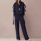 Celine By Phoebe Philo Silk Blouse With Straps In Navy Blue 34 Fr 2 Us