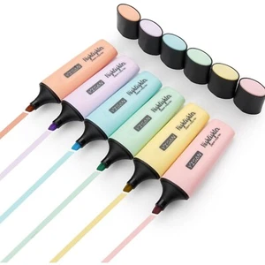 Pastel Highlighters Markers Chisel Tip 6 Pack Assorted Colors Office Paperwork - Picture 1 of 5