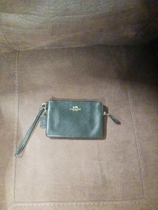 Authentische Coach Geldbörse genarbtes Leder doppelter Reißverschluss schwarz Kalbsleder F87587 - Bild 1 von 10