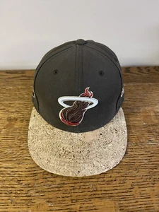 Mens New Era Miami Heat Brown Embroidered Logo Cork Bill Fitted Hat 7-1/8” - Picture 1 of 10