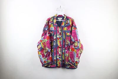 Vintage 90s Streetwear Womens Large Distressed Abstract Silk Windbreaker Jacket - Image 1 of 4