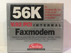 New Sealed Vintage Sterling S20-03B Model S20 V.92 PCI Internal Faxmodem 56K - Picture 1 of 9