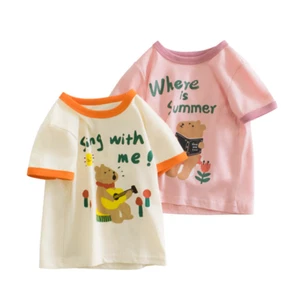 T-shirt manica corta bambina estiva bambino casual orsetto mezza manica top bambino - Foto 1 di 9