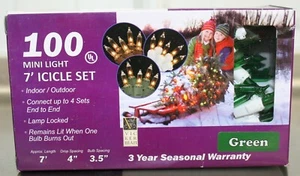 Vickerman Set of 100 Green Miniature Icicle Lights White Wire Christmas   *** - Picture 1 of 4