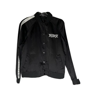 Justin Bieber Purpose Tour Womens Black Satin Official Jacket Size S/P READ - Picture 1 of 6