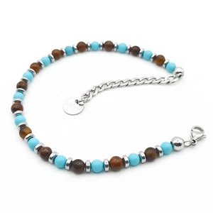 Bracciale da Uomo con Turchese Ematite Occhio di Tigre Braccialetto Acciaio Inox - Foto 1 di 7