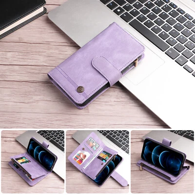Zipper Leather Flip Wallet Case Phone Case Cover for iPhone 12 13 Pro Max 11 12 - Image 1 of 4