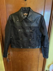 Military Style Harley Davidson Leather & Nylon Motorcycle Jacket Women’s XL - Picture 1 of 12