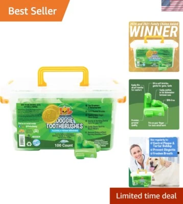 Soft Silicone Finger Toothbrush with Built-in Tongue Scraper for Pets - 100 Pack - Image 1 of 4