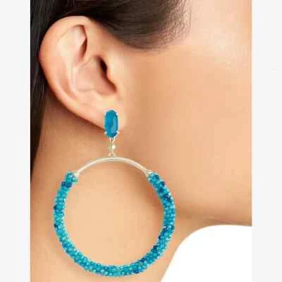 Kendra Scott Russel Teal Agate Frontal Hoop Earrings 14K Gold Plated Large NWOT - Image 1 of 4