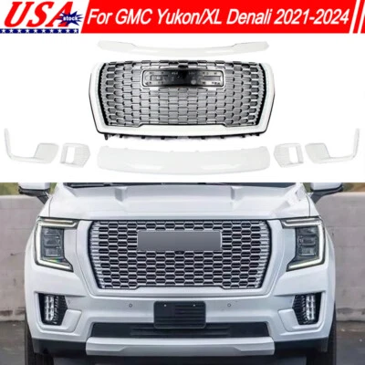 Fit 2021-2024 GMC Yukon/XL Denali Summit White Front Hood Grille Trim Molding US - Изображение 1 из 4
