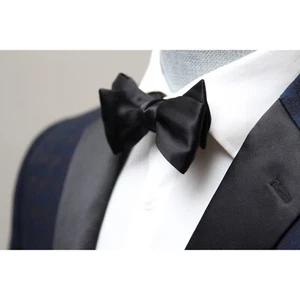 Men's bow tie 100%Silk Charmeuse Black Self-tied Bow tie Straight - Picture 1 of 15