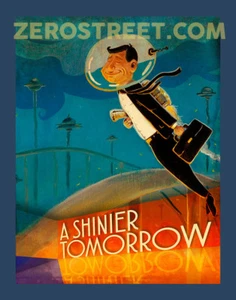 Lowbrow Art Print Mid Century MCM Science Fiction Retro Future City Jet Pack  - Picture 1 of 1