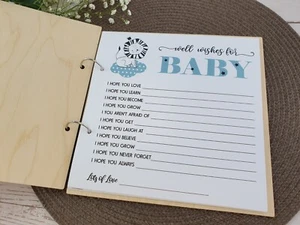 Libro de visitas para niños Baby Shower buenos deseos páginas de relleno regalo recuerdo de león de madera - Imagen 1 de 3