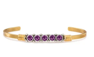 Bracciale Luca + Danni Febbraio Viola Swarovski Pietra Nascita Bracciale Ottone - Foto 1 di 8