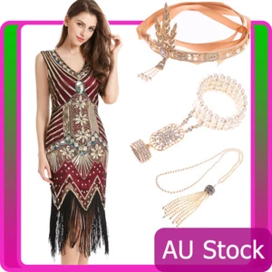 Deluxe Ladies 20s 1920s Roaring Flapper Costume Sequin Gatsby 20's Fancy Dress - Picture 1 of 15