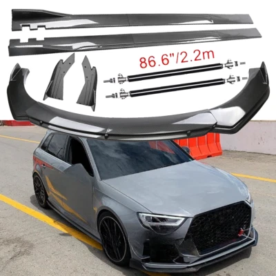 For Audi A3 Quattro/ Carbon Fiber Front Bumper Lip Spoiler 86.6" Side Skirt Kit - Image 1 of 4
