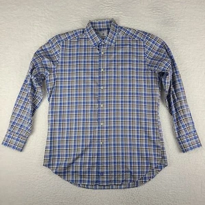 David Donahue Dress Shirt Mens Large Blue Brown Plaid Cotton Button Up - Picture 1 of 10