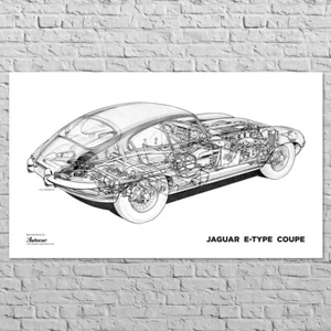 Poster Jaguar E-Type, 1961 | 33x20" Big size | Classic british car | Blueprint - Picture 1 of 5