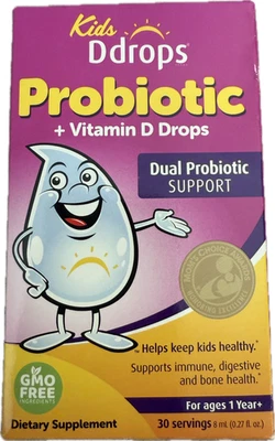 Kids Ddrops Organic Probiotic + Vitamin D Drops Ages 1+ 0.27 fl oz (8 ml) - Image 1 of 2