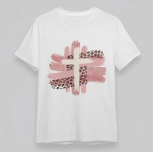 Women's Comfortable All-Season Classic T-Shirt Edgy Leopard Cross Graphic Tee - Picture 1 of 6
