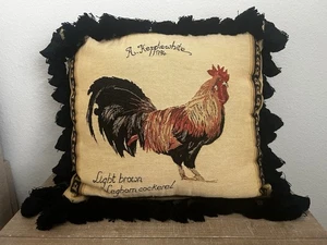 Cuscino Gallo Borgata "Gallo Livorno Marrone Chiaro" Frangia Nappa Nera 17x17" - Foto 1 di 10