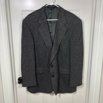Lands' End Two Button Wool Blazer Sport Coat Men’s 46R Black/Gray Herringbone - Image 1 of 4