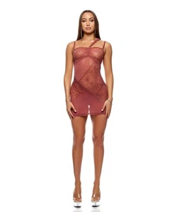Patch of Petals Mesh & Lace Chemise w/Thong Mauve MD Forplay Lingerie 2pc Set - Picture 1 of 4