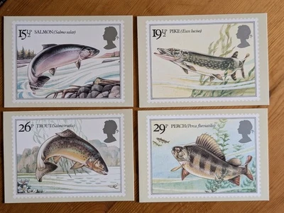 Set of 4 First Day Cover Stamped Postcards British River Fishes 1983 Harrow PM - Image 1 of 2