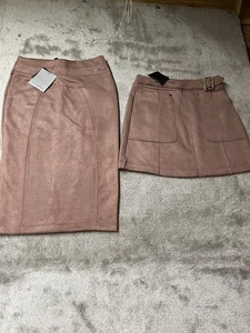 2 Marc New York DAMEN KUNSTWILDLEDER RÖCKE FARBE DUSTY ROSE GRÖSSE XS Mini/Bleistift Neu mit Etikett - Bild 1 von 16