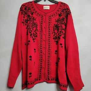 Vintage Carly St Claire rot & schwarz Perlen bestickt Cardigan Pullover Oma 3X - Bild 1 von 11
