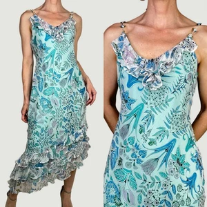 ICE silk floral fairy slip dress rosebud straps ruffle asymmetrical vintage Y2K - Picture 1 of 15